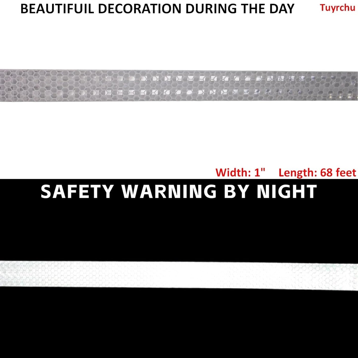 Reflective Tape White 1 inch, Outdoor Waterproof High Visibility Warning Industrial Marking Tape, Safety Stickers (68 feet)