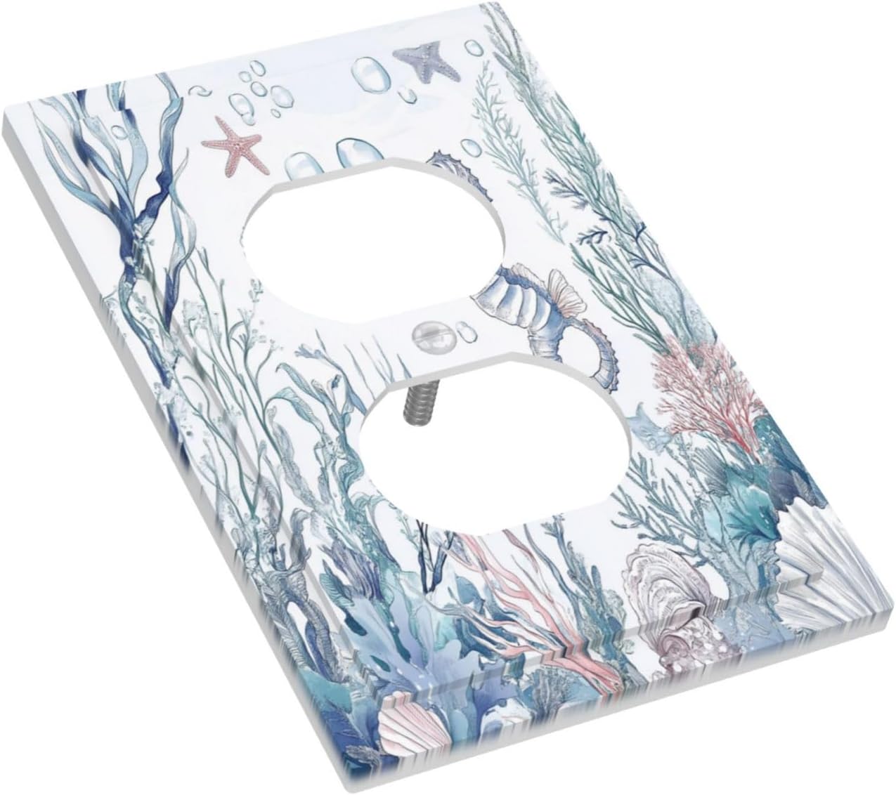 Outlet Covers Ocean Coral Seahorse Seashell Starfish 1 Gang Duplex Light Switch Cover Decorative Switch Plates Electrical Receptacle Faceplate Wall Plate For Bathroom Home Decor