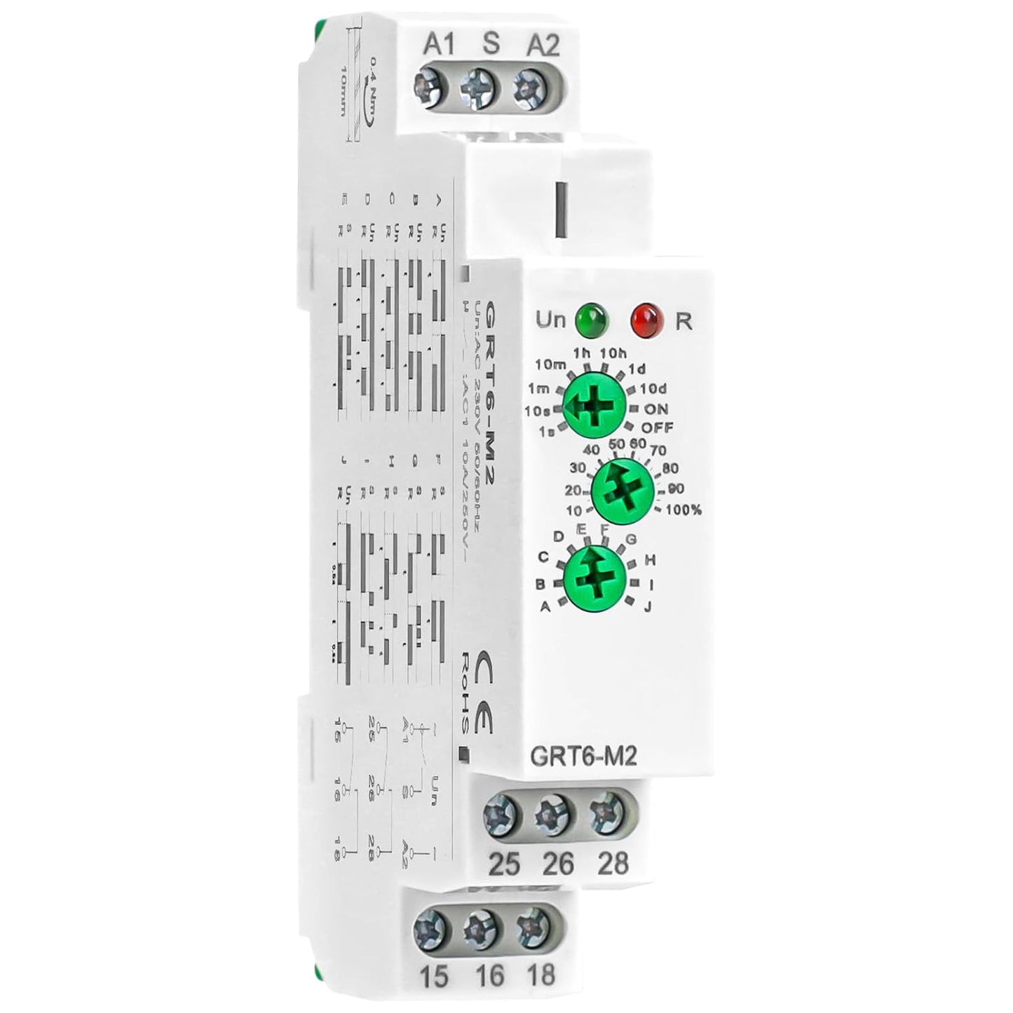 Multifunction Time Relay Module 10A, Adjustable Delay Timer Switch, 0.1s-10 Days Wide Time Range Delay AC230V Factory Automation Time Relay Universal Voltage DIN Rail GTR-6 M2 AC230V