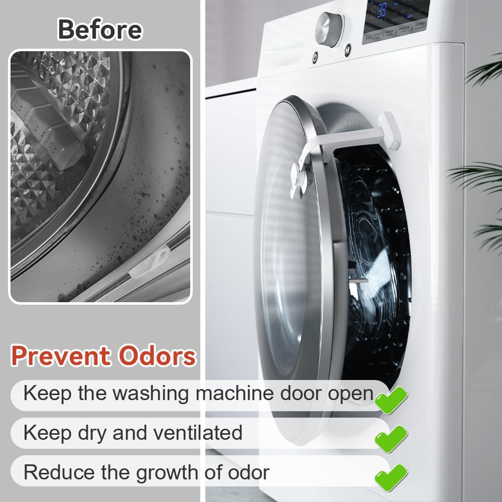 EUDEMON Baby Safety Washer/Dryer Door Stopper,Front Load Washer Door Prop for Kids, Child Washing Machine Door Holder, Safety Door Lock for Washer & Dryer (1 Pack,White)