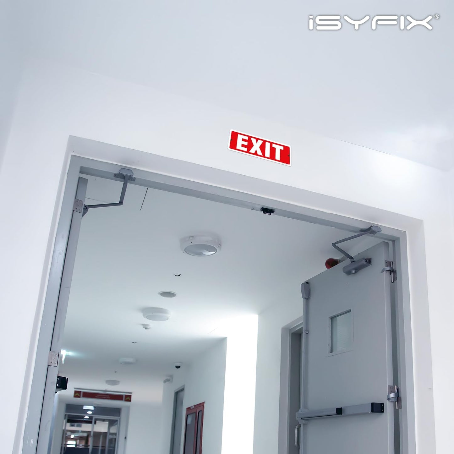 iSYFIX Exit Sign – 6 Pack 12x4 Inch – 100% Rust Free .040 Aluminum Signs, Laminated for Ultimate UV, Weather, Scratch, Water and Fade Resistance, Indoor and Outdoor, Exit Signs for Exterior.
