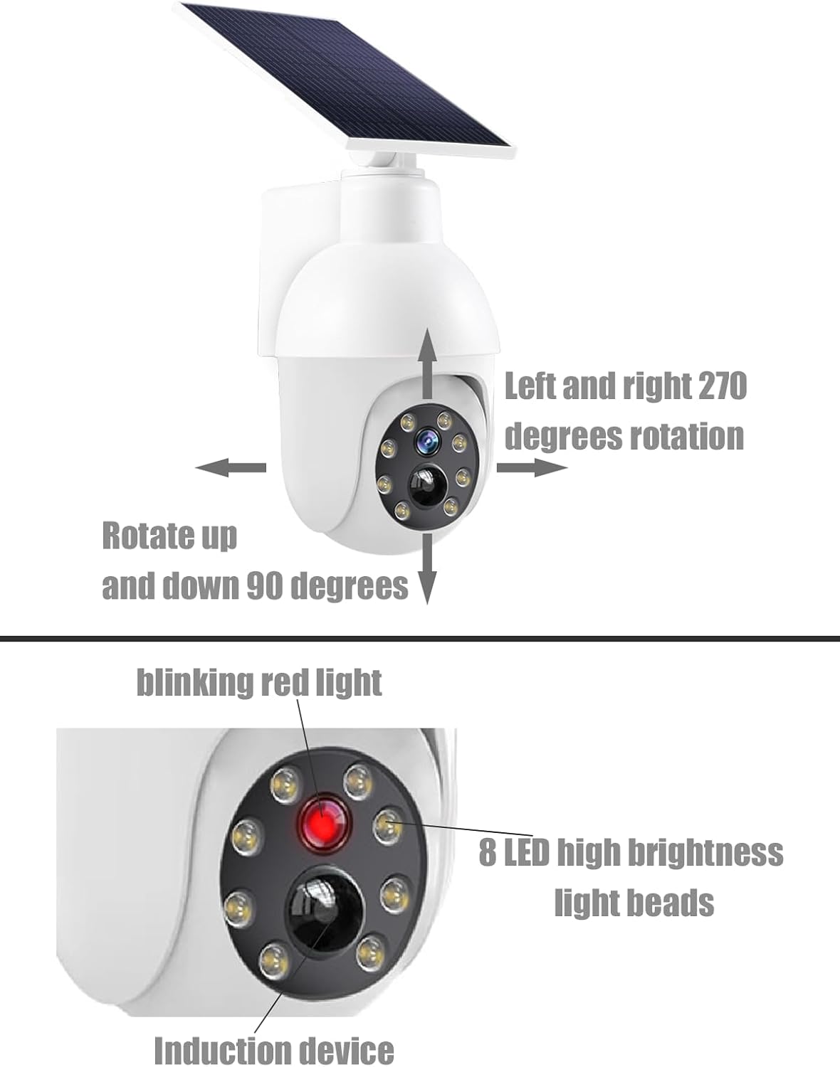 High brightness solar powered analog surveillance sensor light 2 Pack, flashing red light can simulate fake CCTV camera, enhance home security, suitable for porch backyard and parking lot lighting