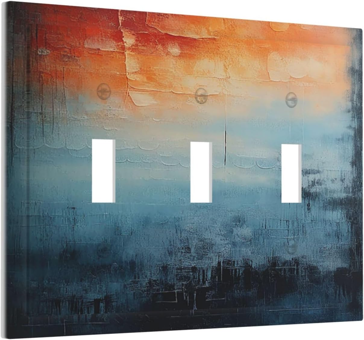 Light Switch Covers Blue Orange Abstract Modern Minimalist Oil Painting 3 Gang Wall Plate Triple Toggle Outlet Cover Decorative Switchplates Electrical Panel Cover for Kitchen Living Room 4.8 X 6.7 IN