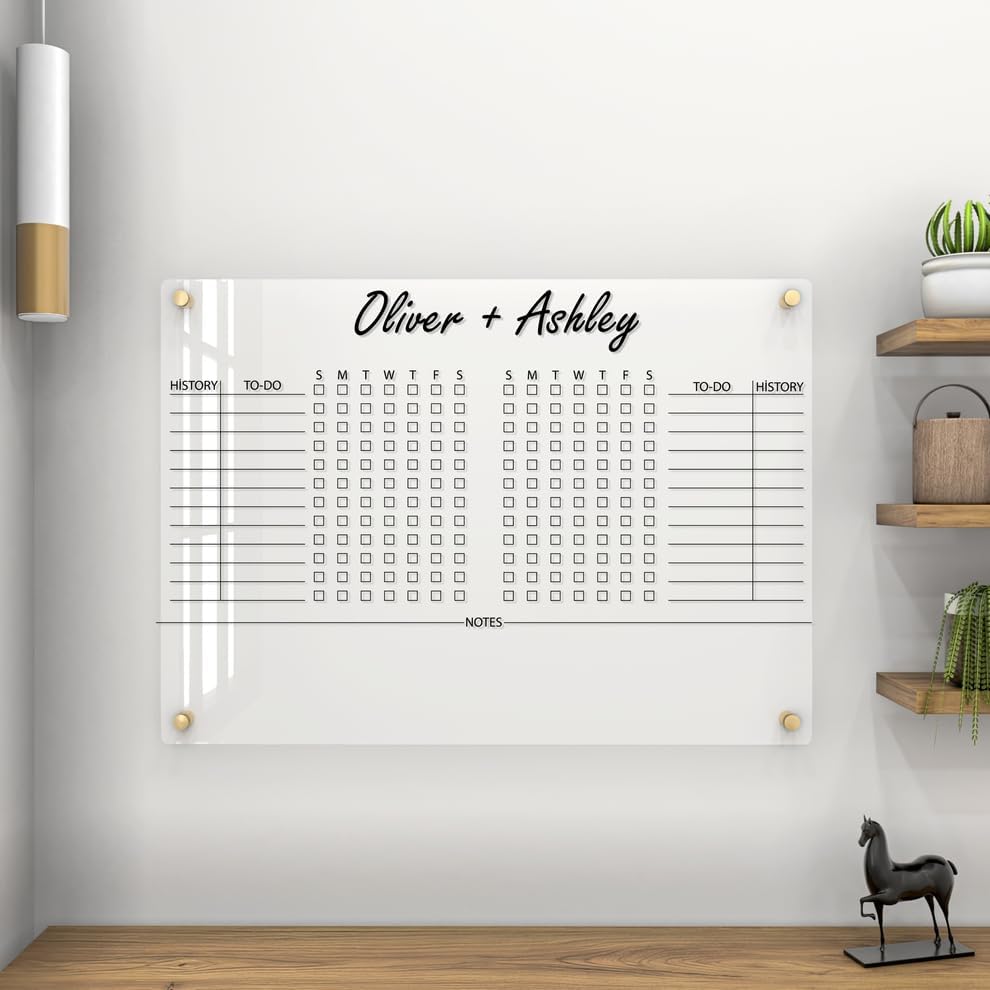 Personalized Acrylic Habit Tracker | Dry Erase Weekly Checklist & Notes Board | 5mm Clear Wall-Mounted To-Do List & Productivity Planner | Home, Office, Couples, Partners | (18"x14")