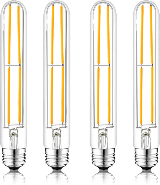 7.3 Inch E26 Led Bulb 6W Dimmable, 2700k Soft White Edison Bulbs 800LM, Equal 80 Watt Tubular T10 T9 Long Clear Glass Light Bulb for Rustic Pendant Pipe Wall Sconces Chandeliers - 4Pack