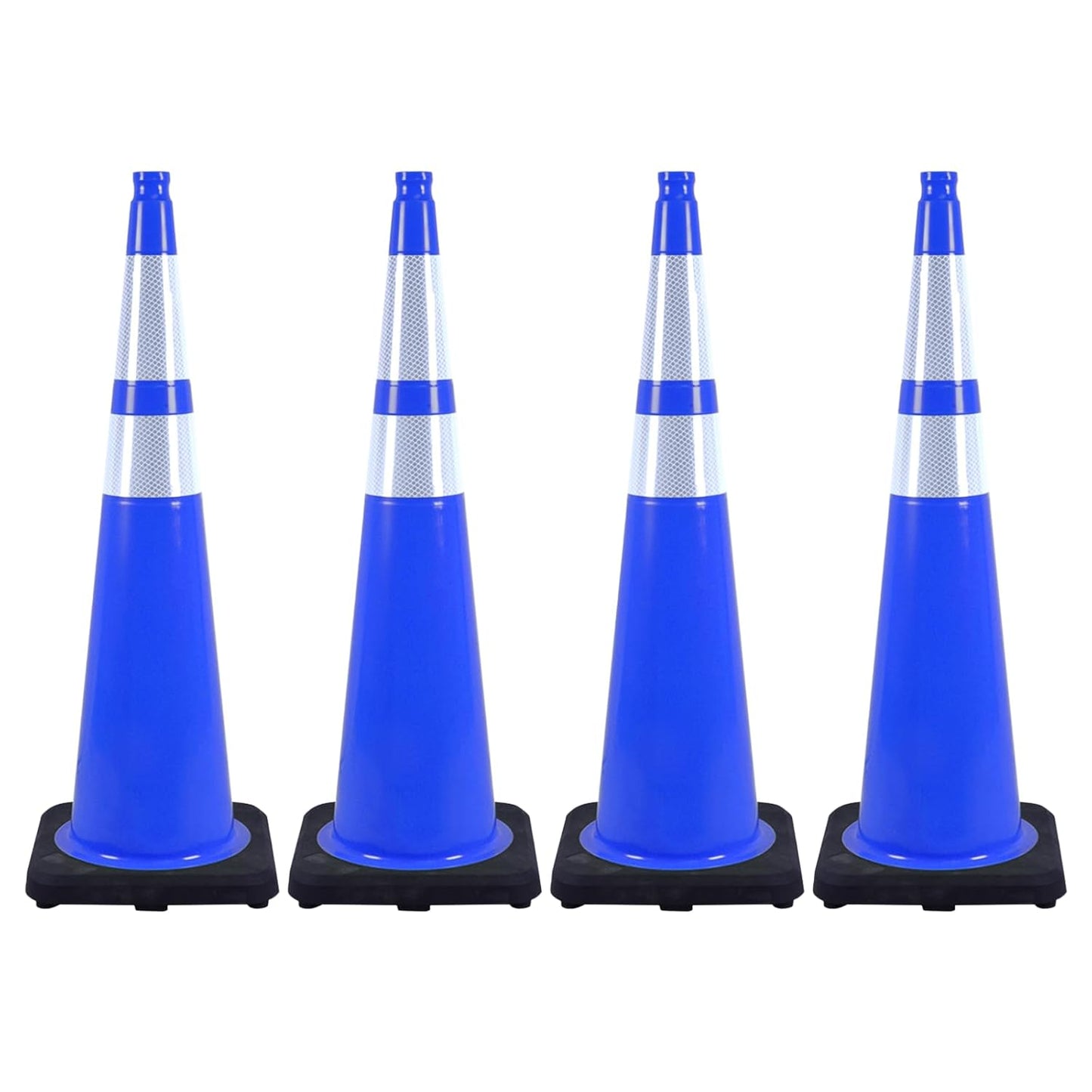 4 Pack 36 Inch Blue Traffic Cones Black Base, Tall Durable Safety Cones for Driveway Control, Event Organization, Construction Zones (4, Blue, 36 Inch)