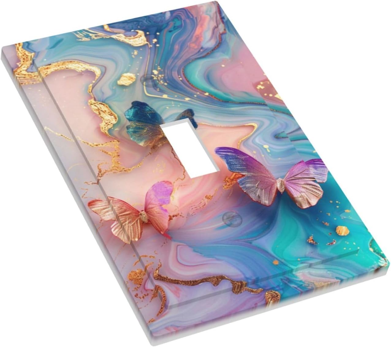 Colorful Marble Butterfly Gold Glitter Abstract Print Decorative Light Switch Cover 1 Gang Single Toggle Device Electrical Faceplate Switchplates Decorator Outlet Wall Plate for Bed Room Living Room