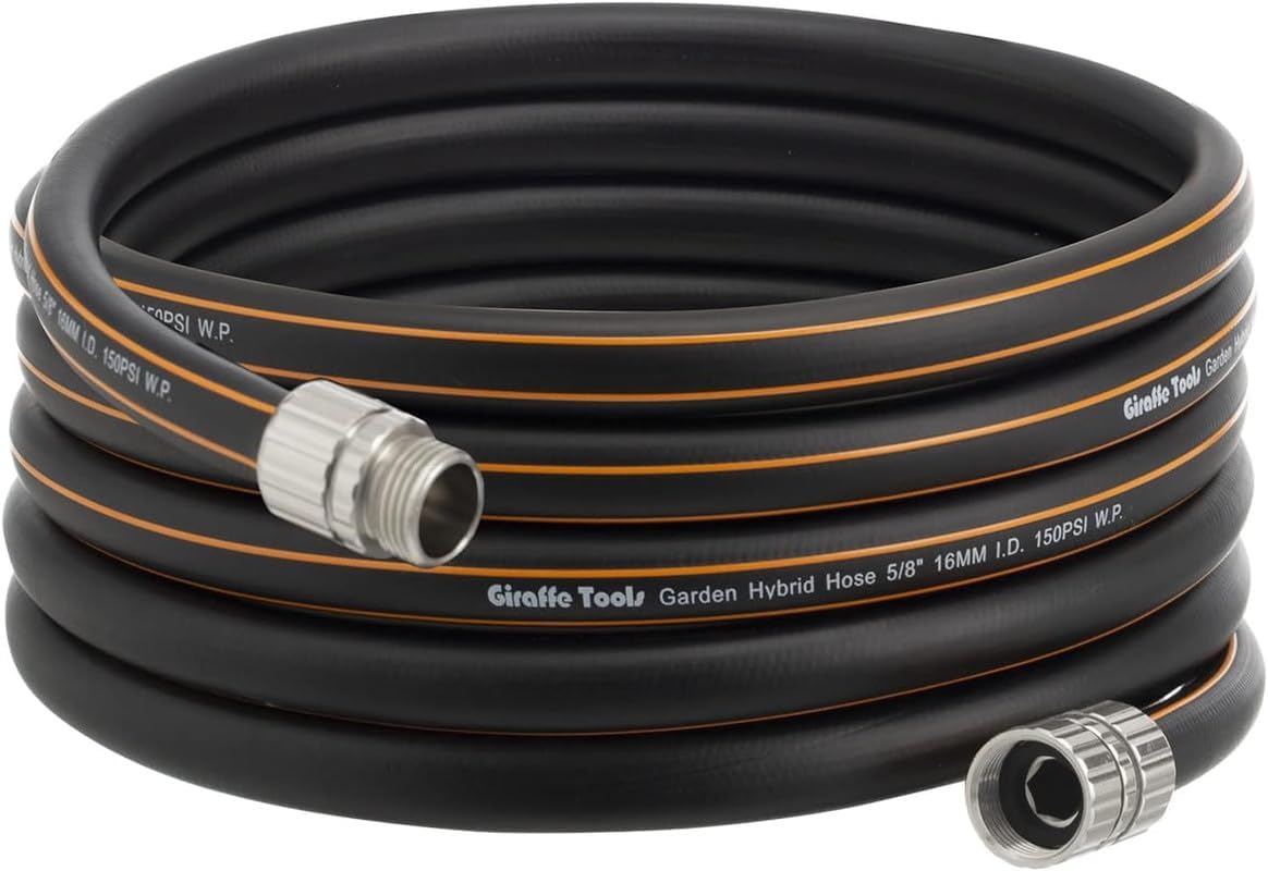 Giraffe Tools Leader Hose 12ft x 5/8", Custom Length, Heavy Duty, No Kink, Flexible, Rubber Garden Hose, Leakproof Water Hose with Male to Female Fittings, 600 Burst PSI
