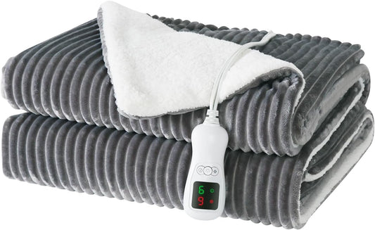 Electric Heated Blanket Throw Size, Washable Blanket Warmer for Home for Adults, Fast Heating Super Cozy Soft Flannel 50" x 60", 9 Heat Levels, 1-9H Auto-Off, ETL Certified, Silver