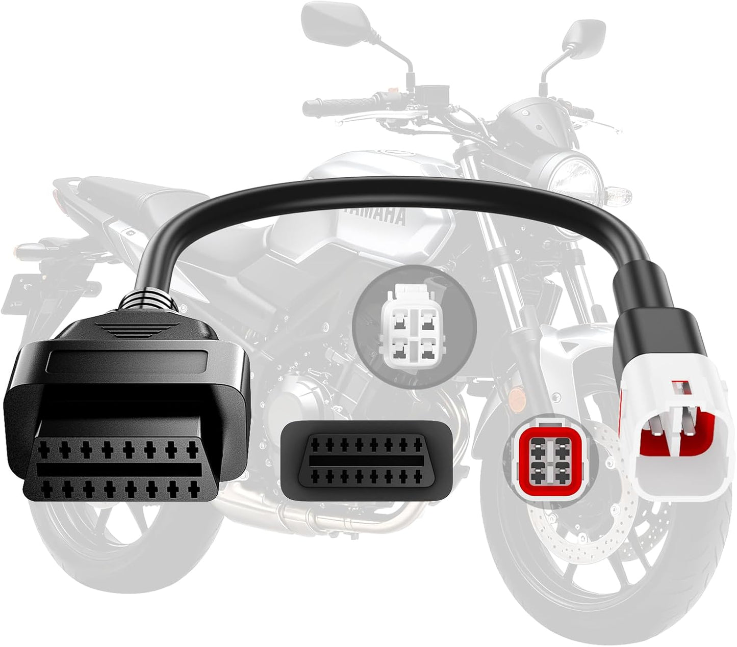 OBD2 Adapter Cable Fits for Yamaha Motorcycles and ATVs, 4Pin to 16Pin OBD2 Diagnostic Adapter Cable Works with All OBDII Scanner