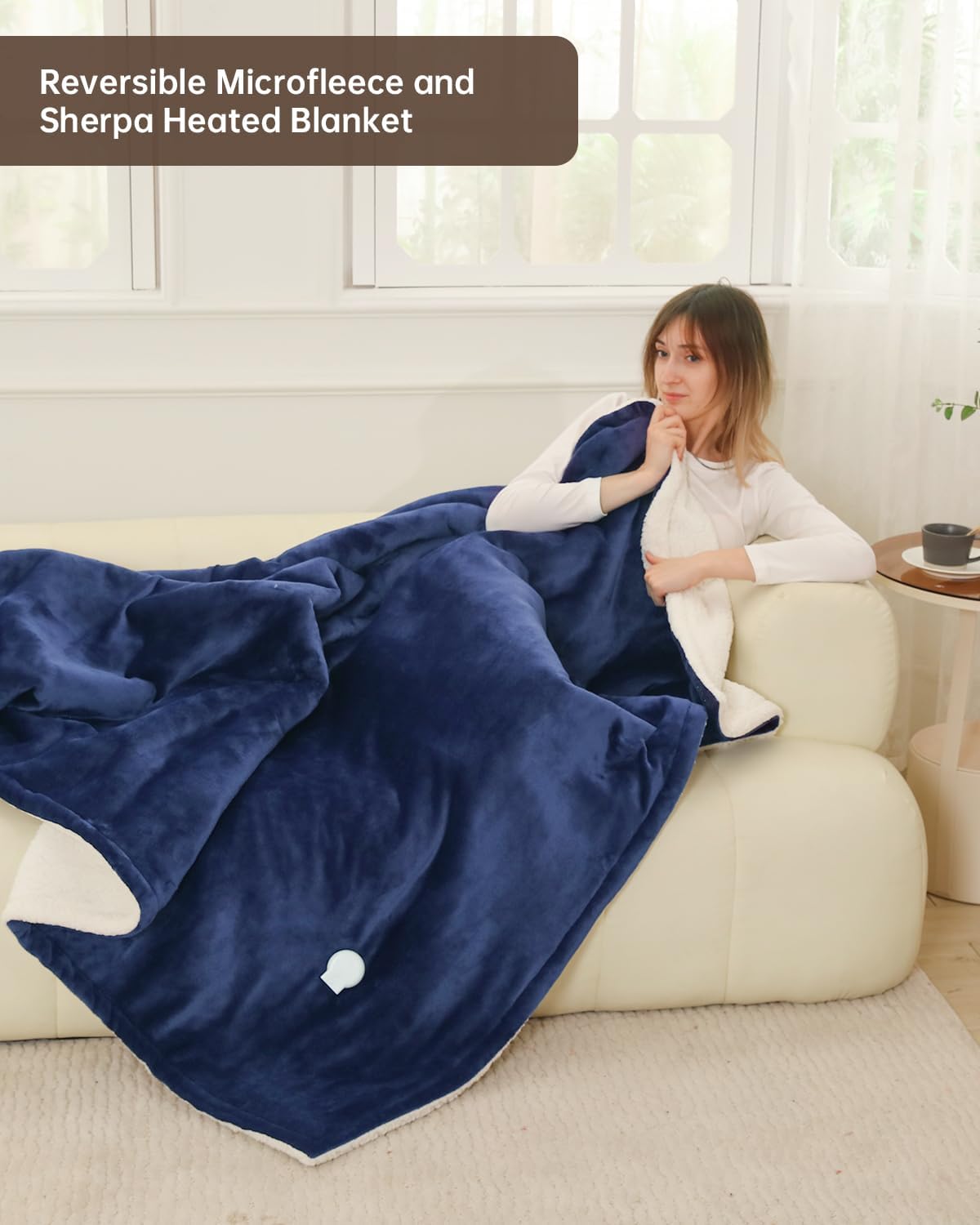 Electric Heated Blanket Full Size, Washable Blanket Warmer for Home for Adults, Fast Heating Super Cozy Soft Flannel 72" x 84", 9 Heat Levels, 1-9H Auto-Off, ETL Certified, Navy Blue