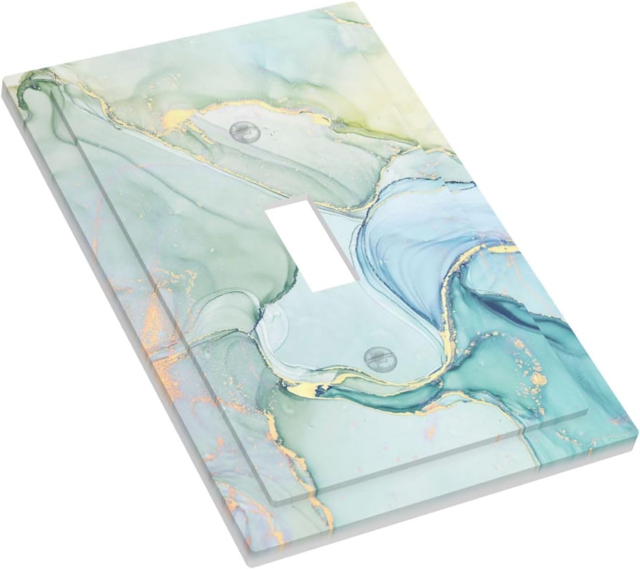 Decorative Light Switch Cover Teal Gold Marbling Turquoise 1 Gang Single Toggle Device Electrical Faceplate Switchplates Decorator Outlet Wall Plate for Bathroom living Room Decor