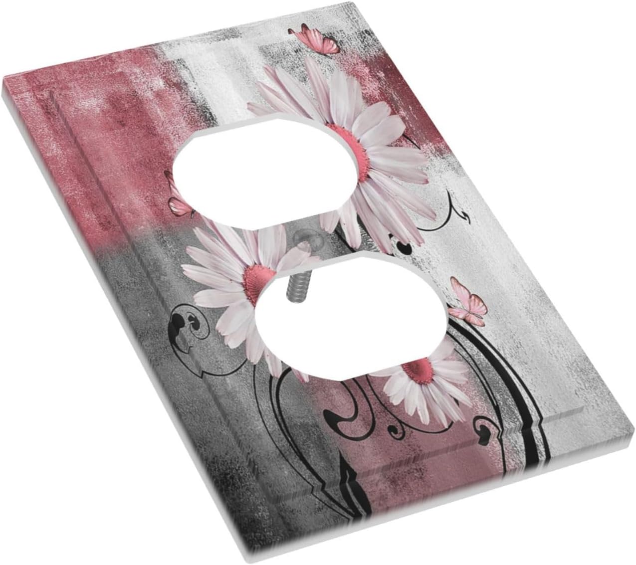 Outlet Covers Pink Floral Rustic Daisy Flower And Butterfly 1 Gang Duplex Electrical Receptacle Faceplate Light Switch Cover Wall Plate Decorative Switch Plates for Farmhouse Cabin Decor