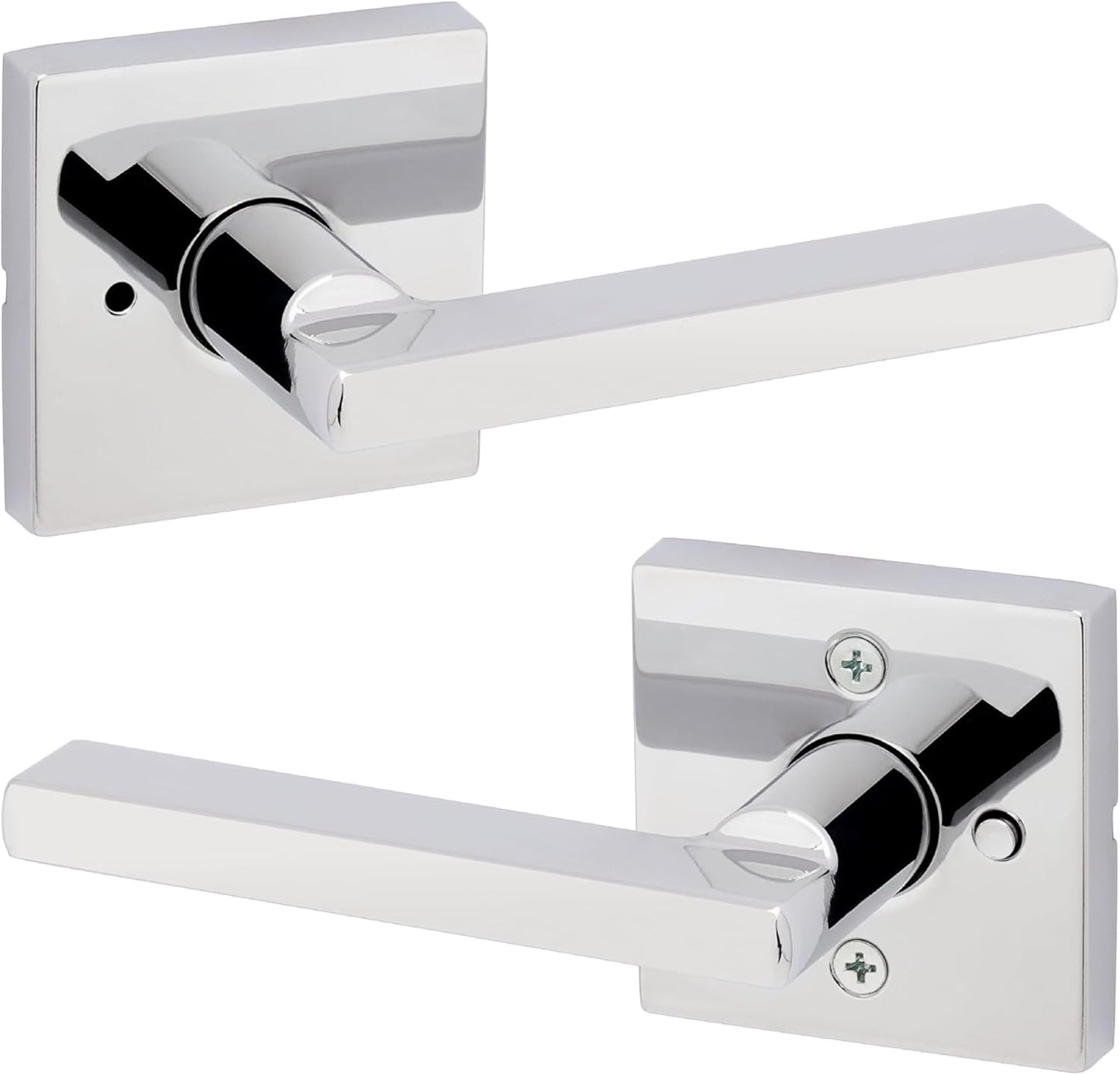 Kwikset Halifax Interior Privacy Door Handle with Lock, Door Lever For Bathroom and Bedroom, Polished Chrome Reversible Keyless Push Button Lock Door Lever