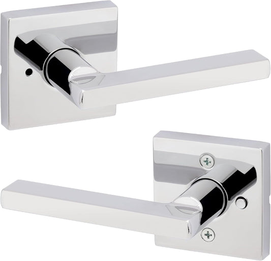 Kwikset Halifax Interior Privacy Door Handle with Lock, Door Lever For Bathroom and Bedroom, Polished Chrome Reversible Keyless Push Button Lock Door Lever