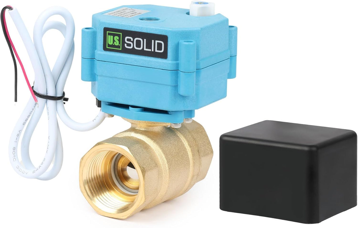 U.S. Solid Motorized Ball Valve - IP67 1inch Brass Ball Valve 110-230V with Waterproof Cover, Full Port, 2 Wire Auto Return, Normally Closed
