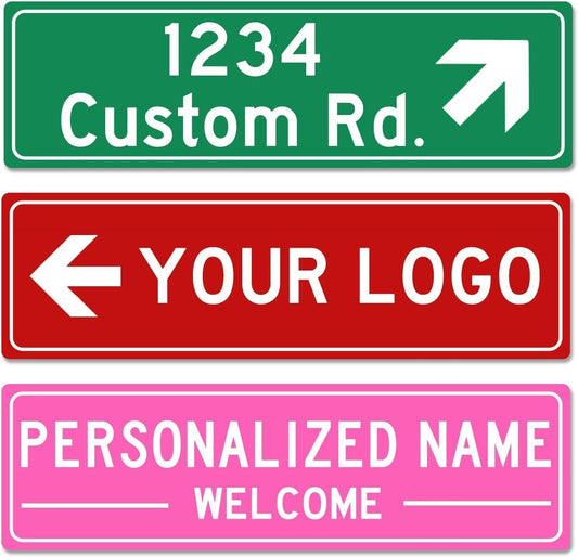 Custom Street Sign Left or Right Arrow, Double Sided/Reflective Option, 24''x10'', Personalized Road Address Large Metal Sign, Customize for Business, Office, Outdoor, Home, Delivery