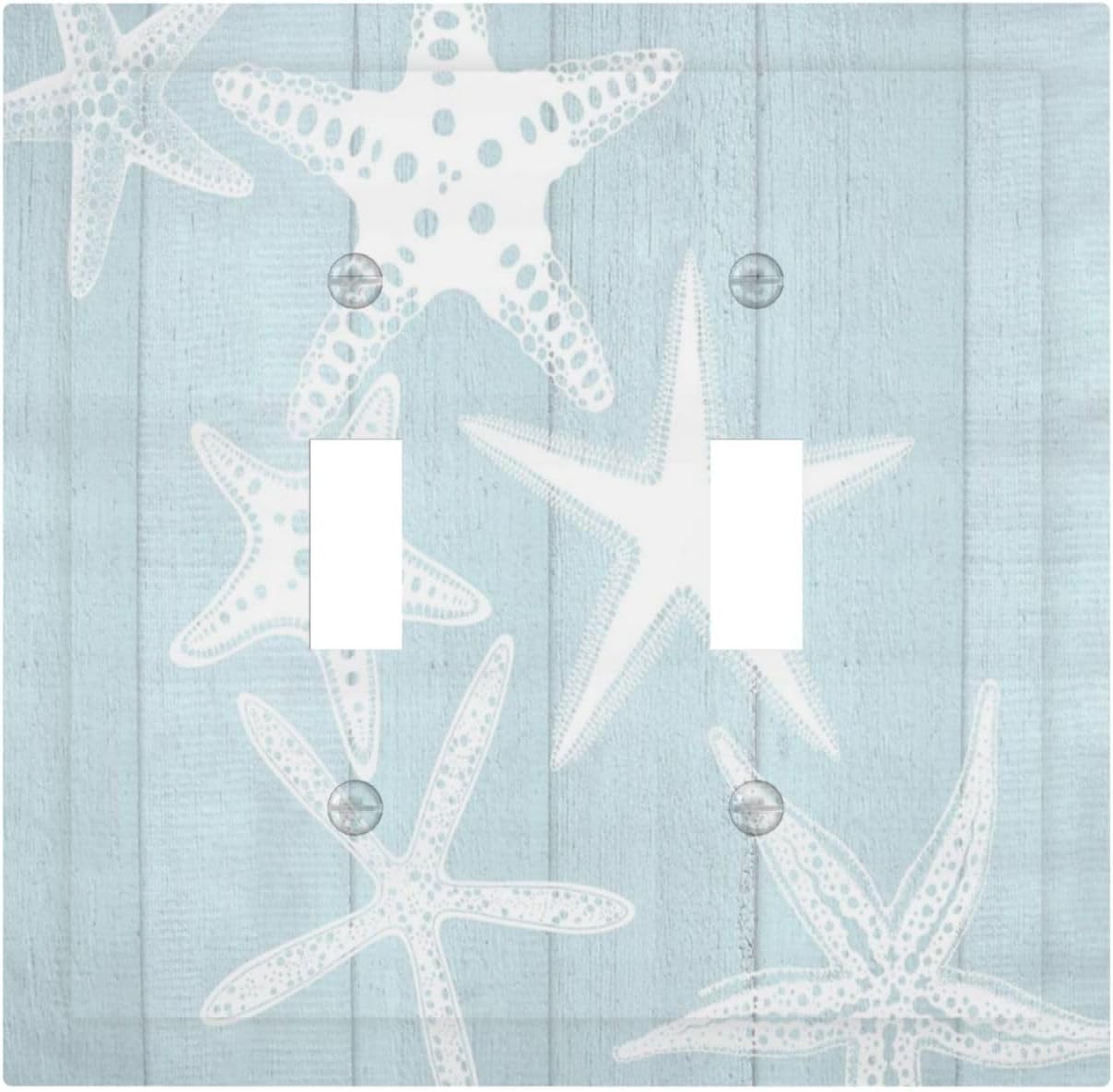 Beach Starfish Vintage Wood Rustic Country Ocean Decorative Switch Plates 2 Gang Double Toggle Outlet Light Switch Cover Wall Plate Electrical Faceplate for Farmhouse Kids Room Decor