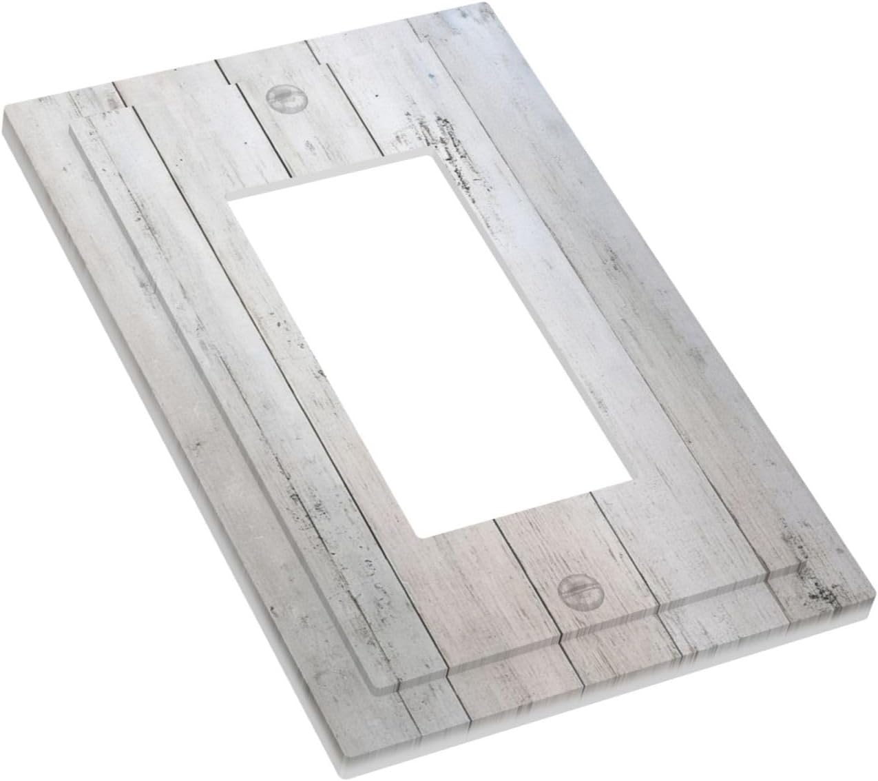 Rustic White Grey Wood Grain Decorative Outlet Covers 1 Gang Single Rocker Light Switch Cover Plate Wall Plates GFCI Faceplate for Bedroom Bathroom Decor