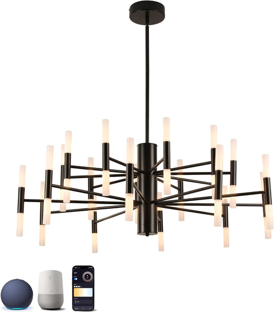 Modern Sputnik Chandelier Mid Century Black Chandeliers for Dining Room Living Room Kitchen Bedroom Support APP Voice Control Dimmable Smart LED Light Fixture(GB1337YY40-BK)