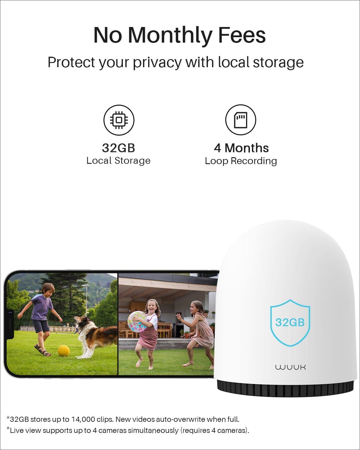 WUUK Security Cameras Wireless Outdoor, Indoor Camera, Home Surveillance System, 2K, No Monthly Fee, Motion Alert, Night Vision, 2.4/5 GHz WiFi, Compatible with Alexa & Google, 4-Camera Kit
