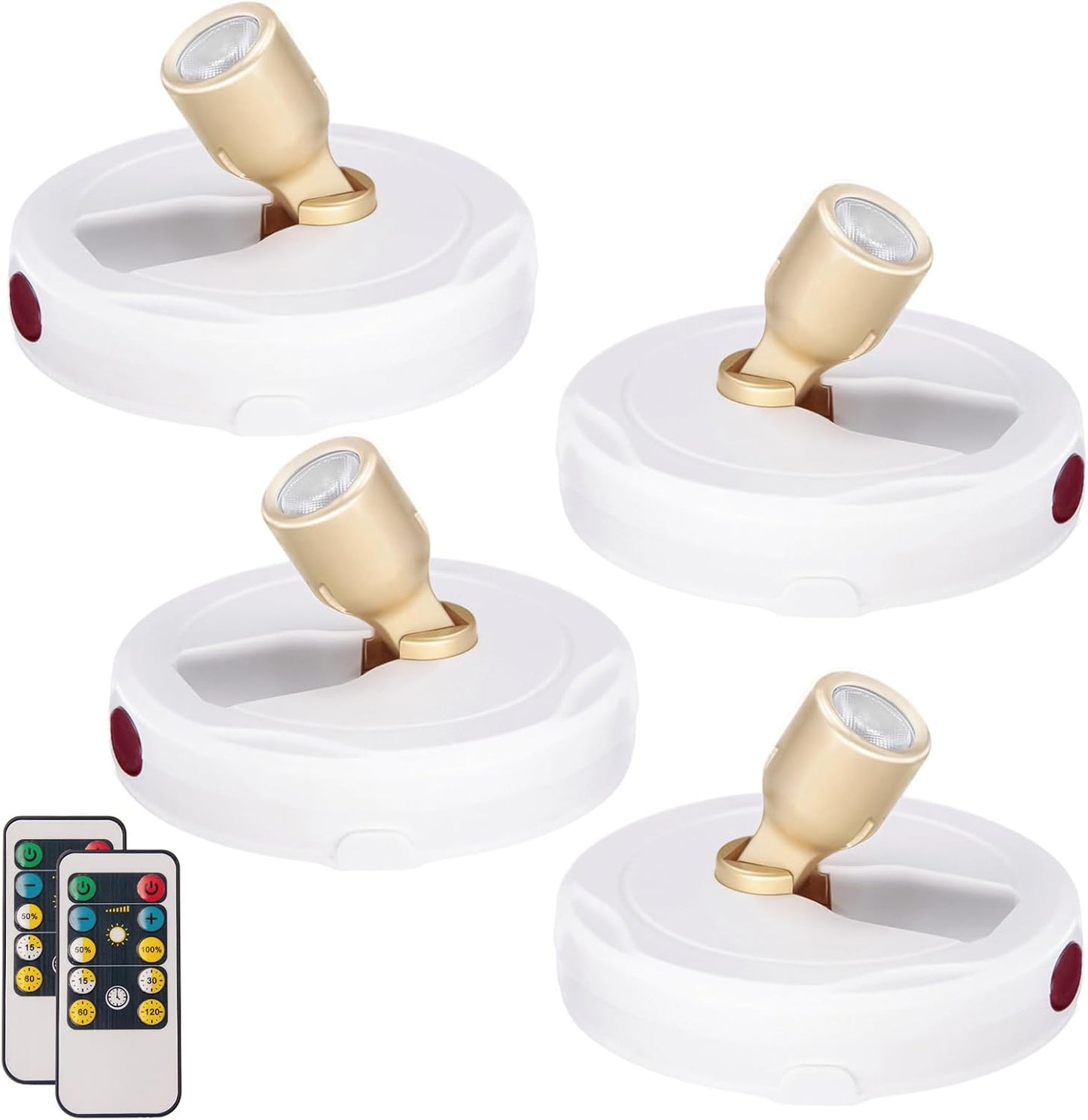 LED Spotlight, Battery Powered Picture Lights, Uplighting Indoor, Puck Lights with Remote, Stick Spot Light for Wall Display Picture Dartboard Painting Artwork Accent Closet-4Pack
