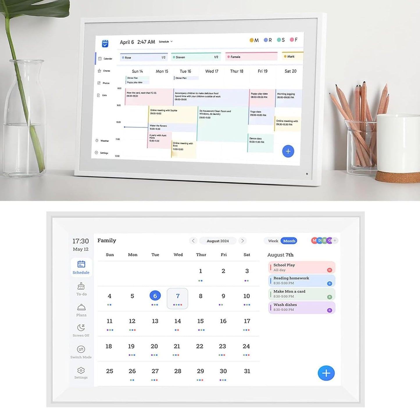 15.6 Inch Skylight Calendar, 1080p Dual Touch Screen Simple Setup Automatic Synchronization Horizontal Vertical Smart Digital Calendar (US Plug 100‑240V)