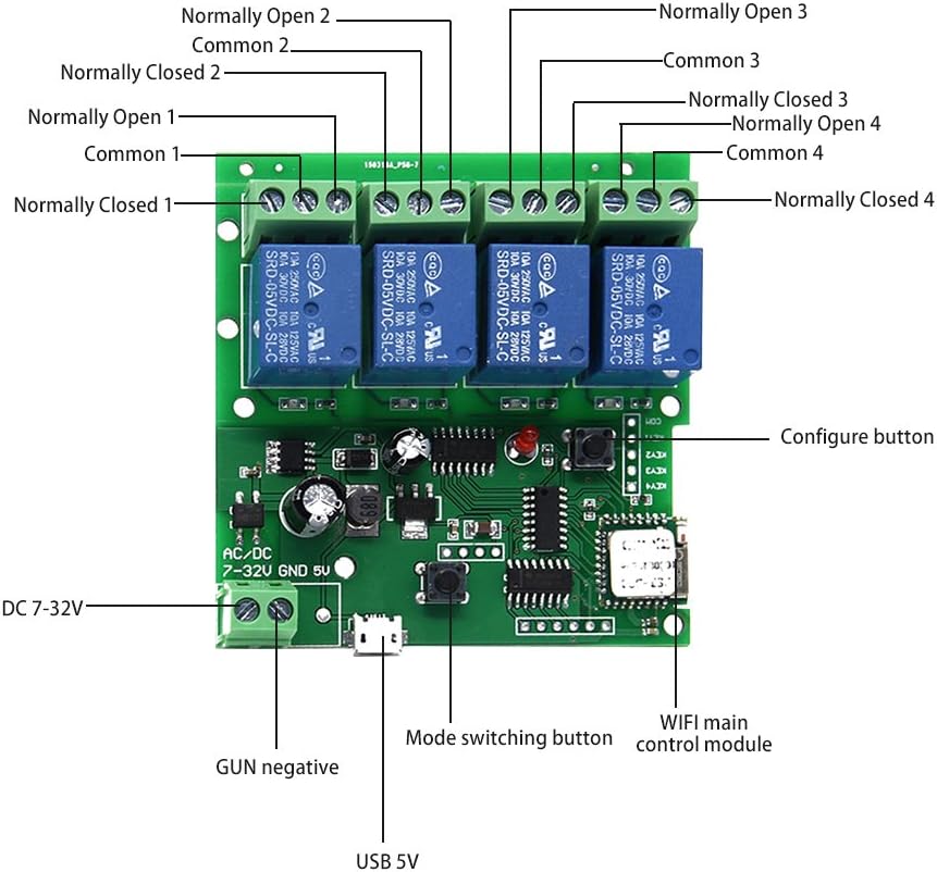 WiFi Relay Switch Module Phone Remote Timer Control for Wireless Android iOS (5-32V 4-Channel)