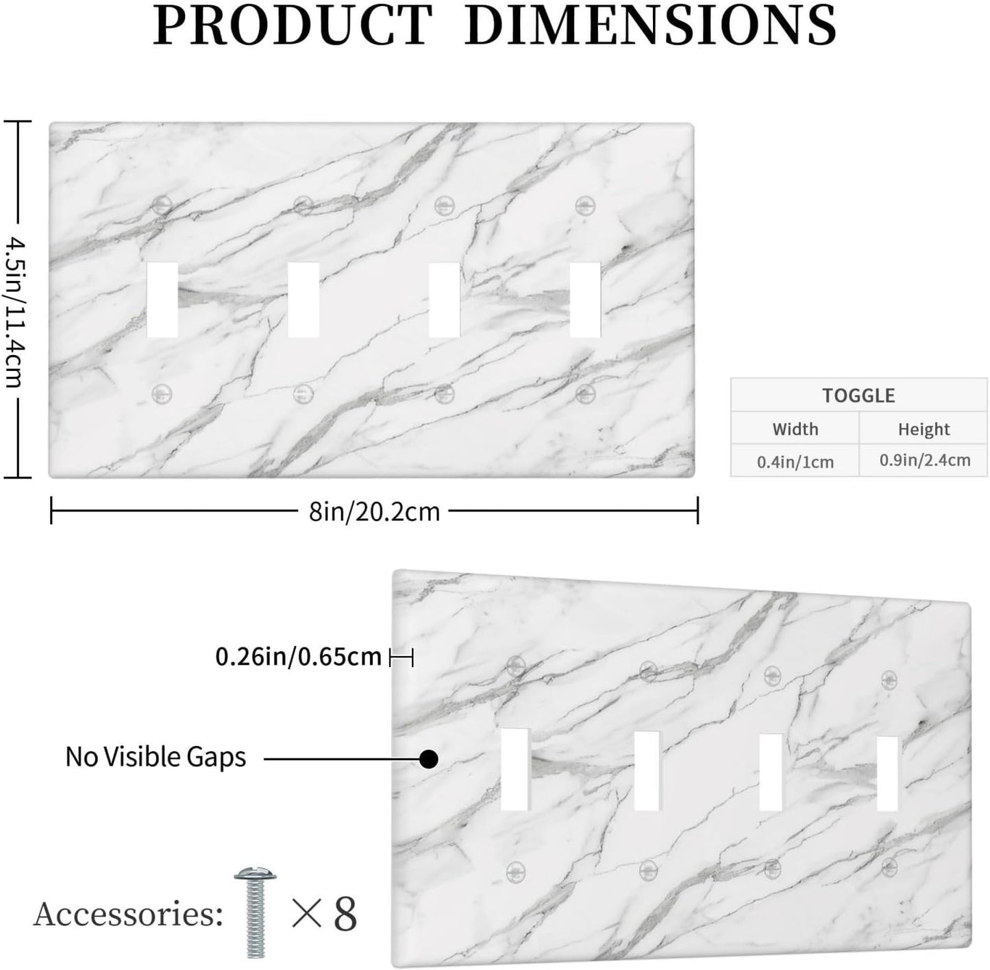 Decorative Light Switch Cover Plate Modern Grey Marble Texture 4 Gang Wall Plates for Electrical Outlets Quad Toggle Switch Plate Covers Outlet Covers Faceplate for Bedroom Home Decor