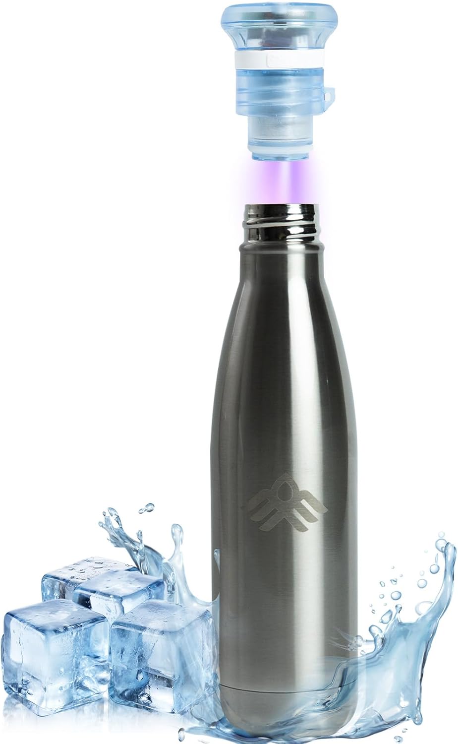 Smart Self-Cleaning Water Bottle 17oz Platinum Stainless Steel Insulated Purifying Bottle LED + Activated-Carbon Dual Filtration USB-C Rechargeable BPA-Free for Outdoor, Gym & Office