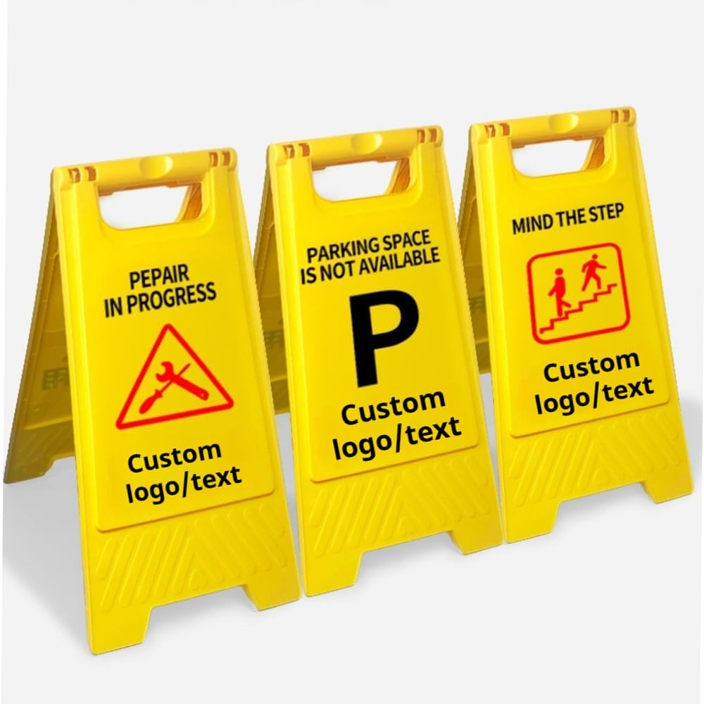 30 Pack Custom No Parking Sign - Personalized Portable Folding Board with Reflective, Writable Surface for Commercial Use (Yellow)