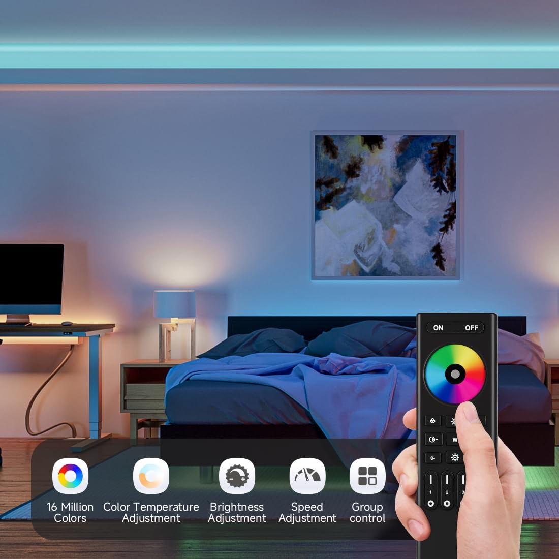 4-Zone RGBCCT RGBWW RF 2.4GHz Wireless Remote Controller Kit, PWM RGBCCT (+ R G B C W) 6pin LED Strip DC5V DC12V DC24V Max 12A Indoor String Light