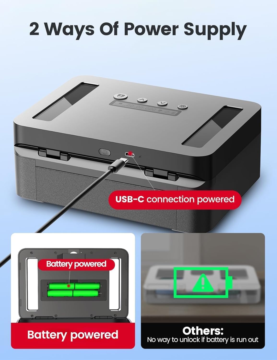 Vaydeer Metal Time Lock Box, Phone Lock Box with Timer, Timed Locking Safe, Self-Control Container with USB C Charge,Child Lock, Audio Prompt, Time Release Storage Locker for Phone/Medicine