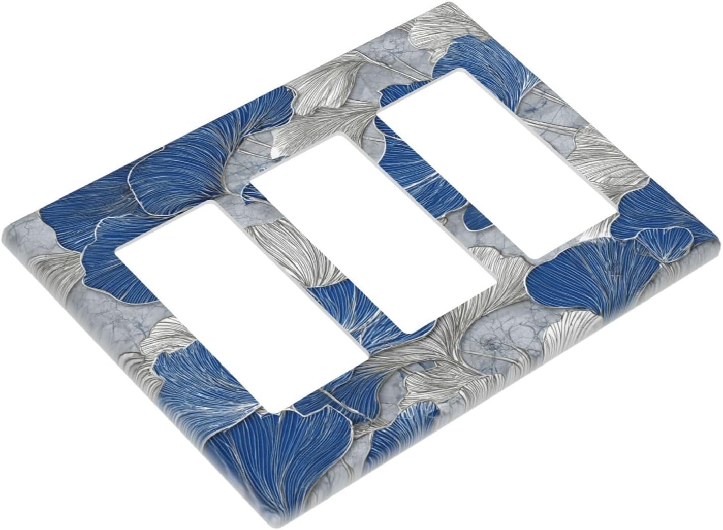 Abstract Blue Marble Plant Leaves 3 Gang Triple Rocker Decorative Light Switch Covers Electrical Faceplate Switch Plates for Bathroom Kitchen Home