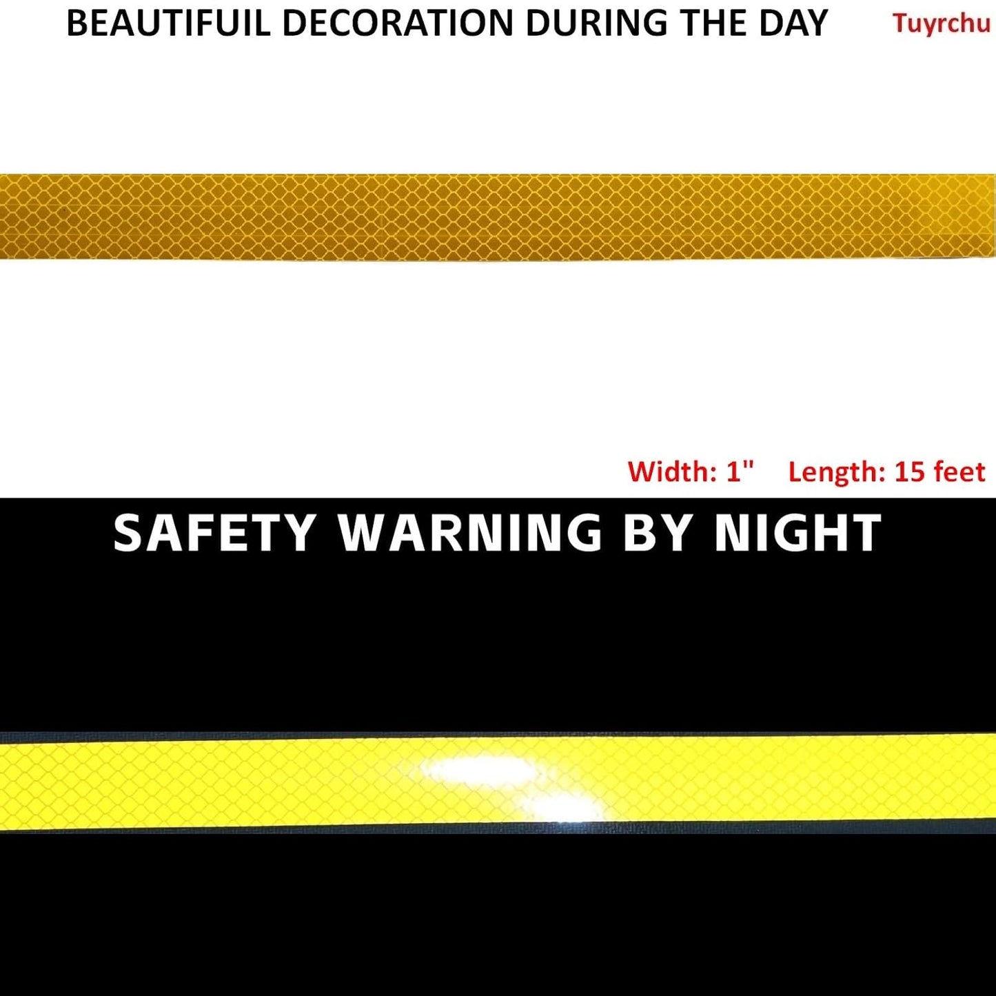 Non Fading Reflective Tape Yellow 1 inch, Outdoor Waterproof High Visibility Warning Industrial Marking Tape, Safety Stickers (15 feet)