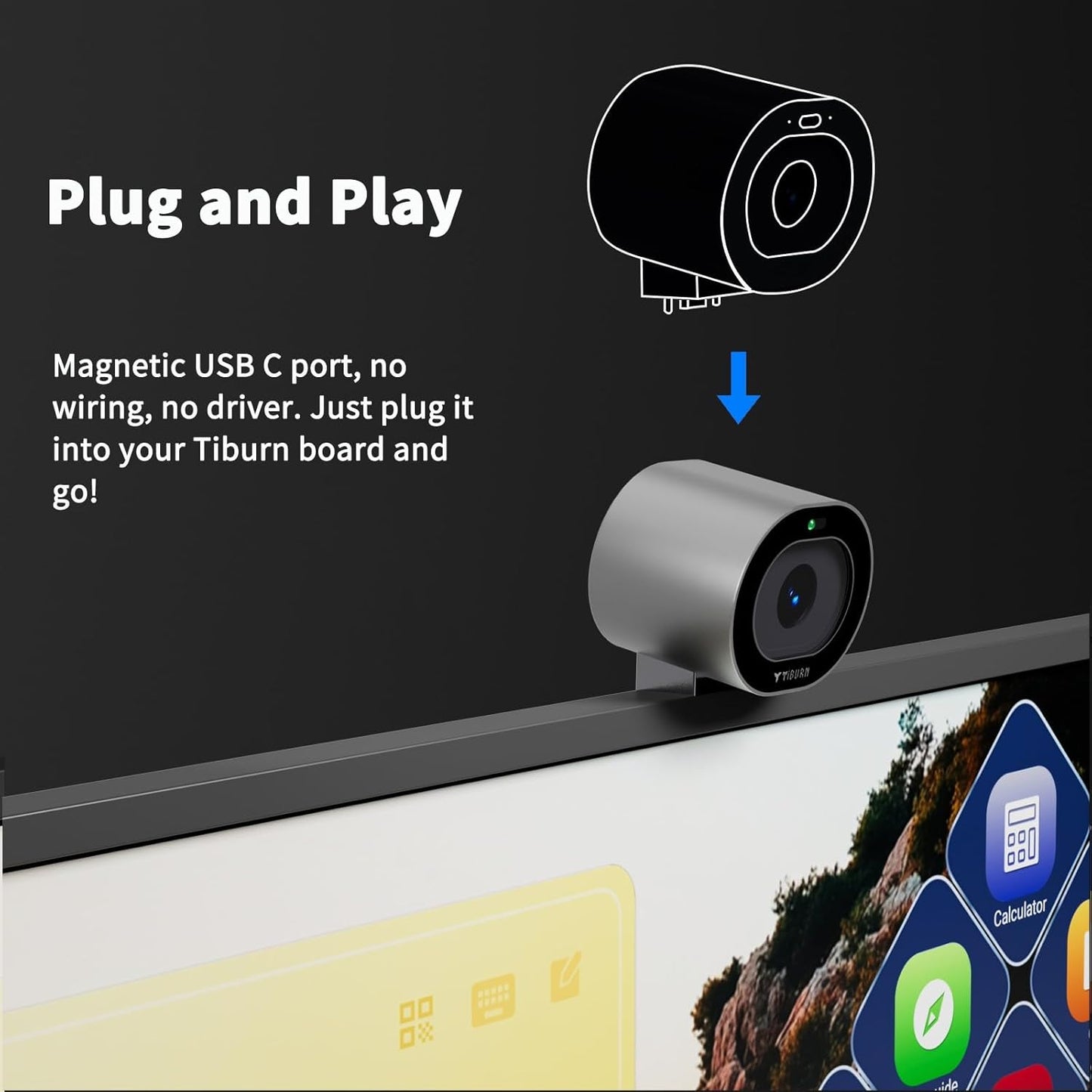TIBURN R2 75" 4K UHD Smart Board | Smart Digital Whiteboard with TIBURN HQ Eyes S2, 4K Webcam Built-in Mic Auto Framing Auto Tracking