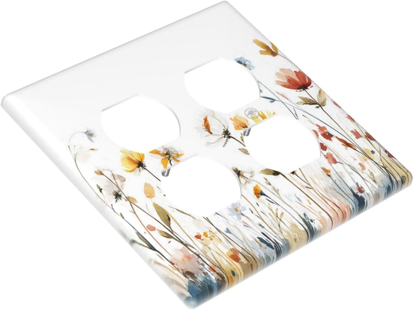 Watercolor Wildflower Colorful Floral Plant Outlet Covers 2 Gang Double Duplex Decorative Light Switch Covers Electrical Wallplates Socket Faceplate for Bed Room Living Room Decor