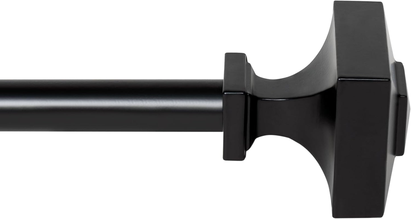 Deco Window Adjustable Curtain Rod for Windows 18 to 44 Inch Extendable Heavy Duty 3/4 Inch Iron Drapery Pole with Square Finials Wall Mounted French Door Curtain Rods (Pack of 1, Black)