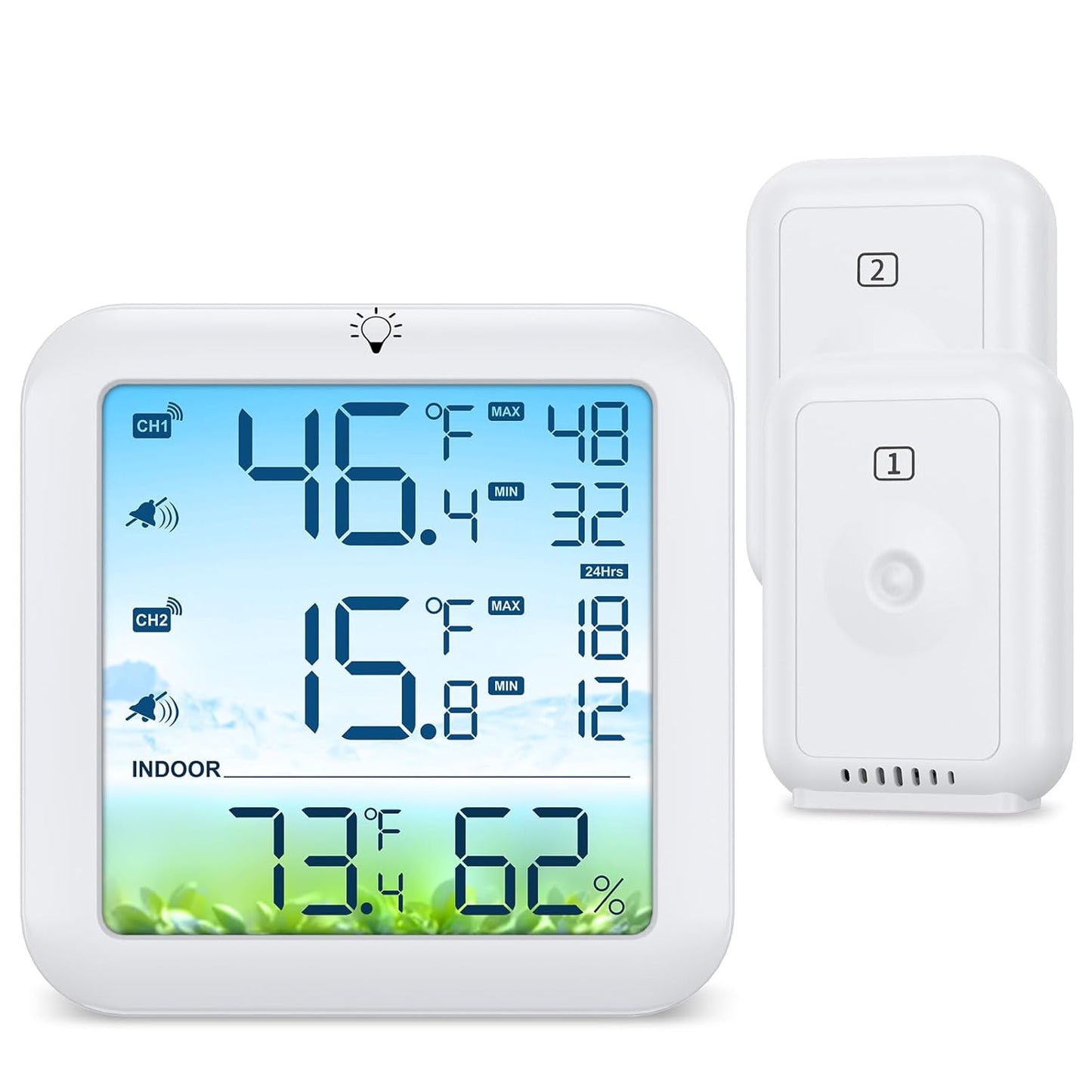 Wireless Fridge and Freezer Thermometer with Alarm, Max/Min Temperature Records Digital Refrigerator Thermometer, 328FT Remote Range, Magnetic & Stand Options for Kitchen Home Restaurant