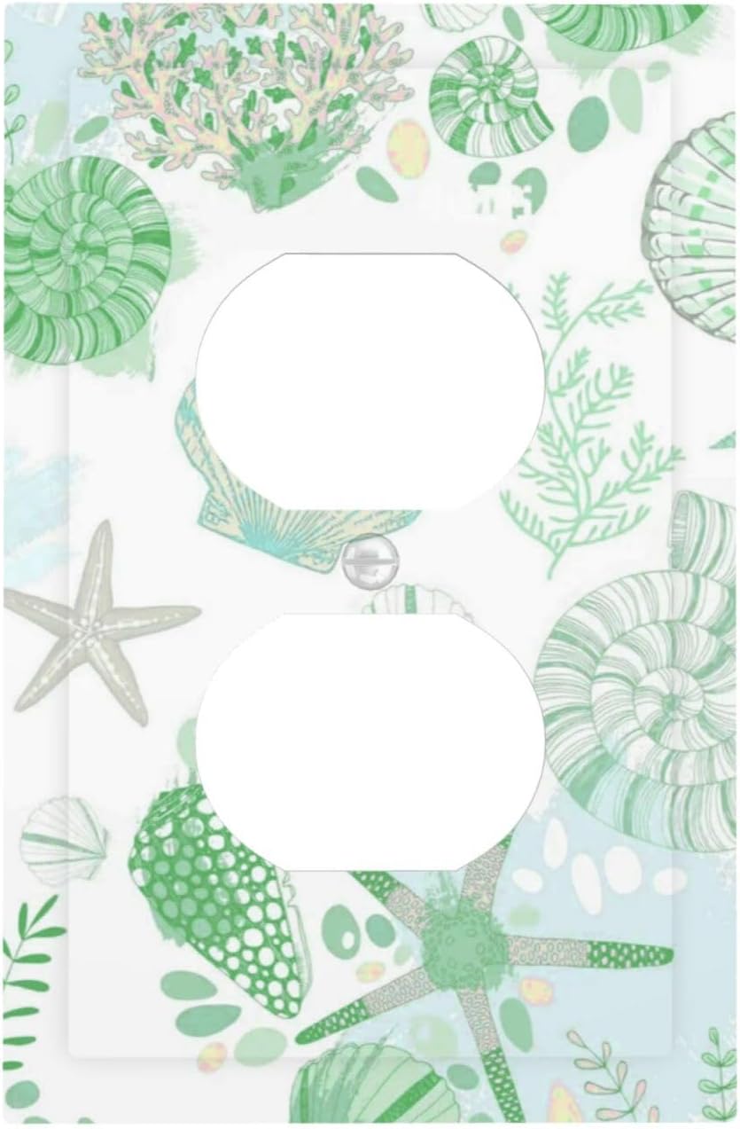 Beach Nautical Starfish Scallop Coral Conch Outlet Covers 1 Gang Duplex Light Switch Cover Decorative Switch Plates Electrical Receptacle Faceplate Wall Plate for Bathroom Home Decor