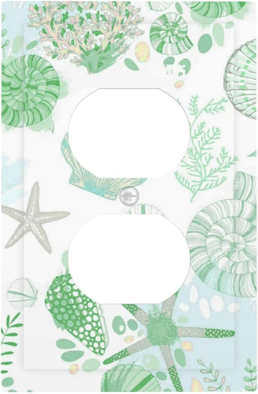 Beach Nautical Starfish Scallop Coral Conch Outlet Covers 1 Gang Duplex Light Switch Cover Decorative Switch Plates Electrical Receptacle Faceplate Wall Plate for Bathroom Home Decor