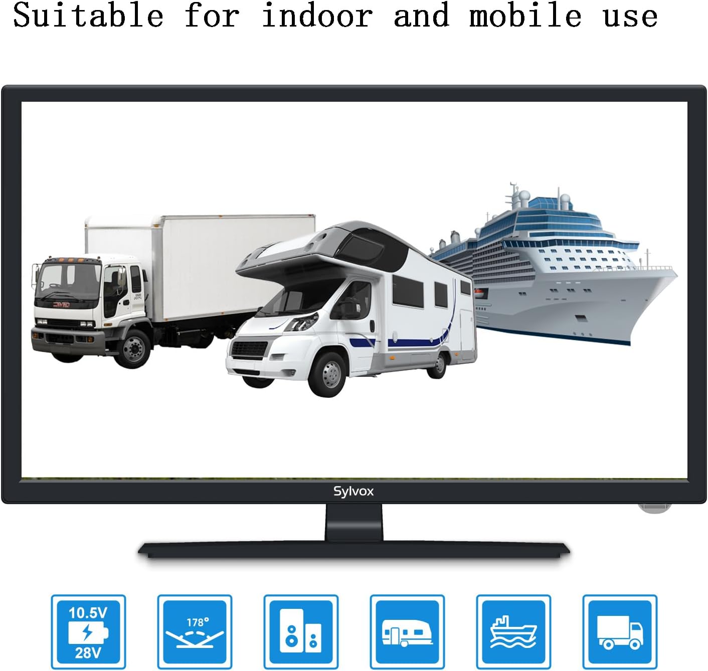 SYLVOX 27 Inch TV 12/24 Volt TV Full HD RV TV,1080P, Built-in Digital Video Disc Player and FM Radio, for Home, RV Camper and Mobile Use, Black