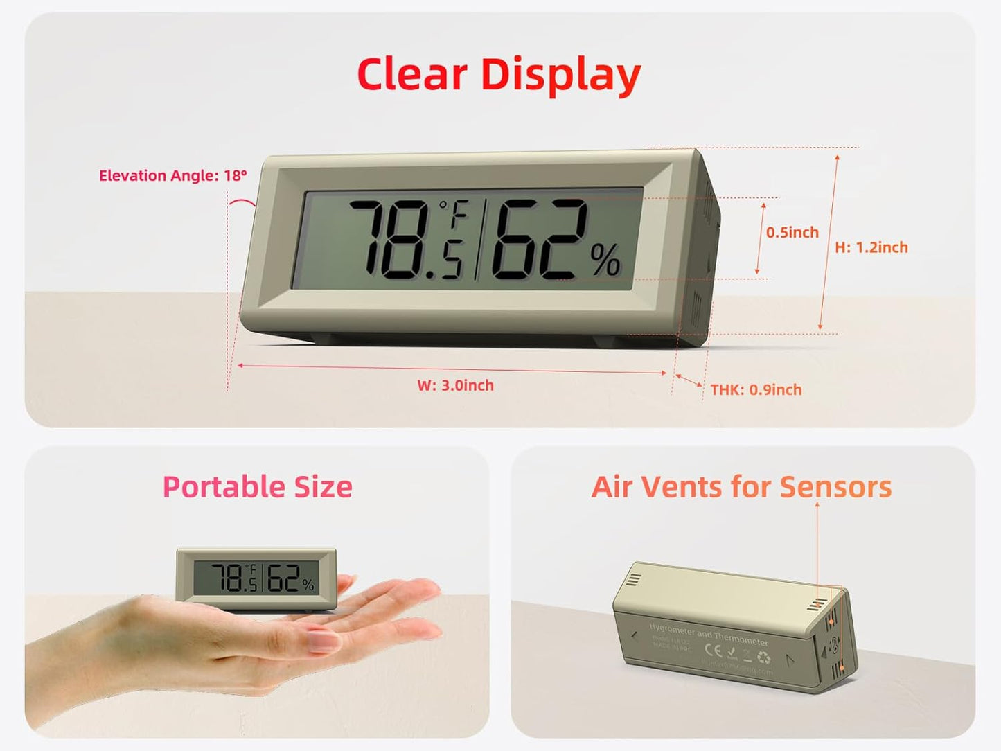 Small Digital Hygrometer, Humidity Meter, Indoor Thermometer, Room Temperature and Humidity Monitor, Gauge with Accurate Sensor, for House, Home, Baby Room, Greenhouse, Humidor, Incubator, Reptiles