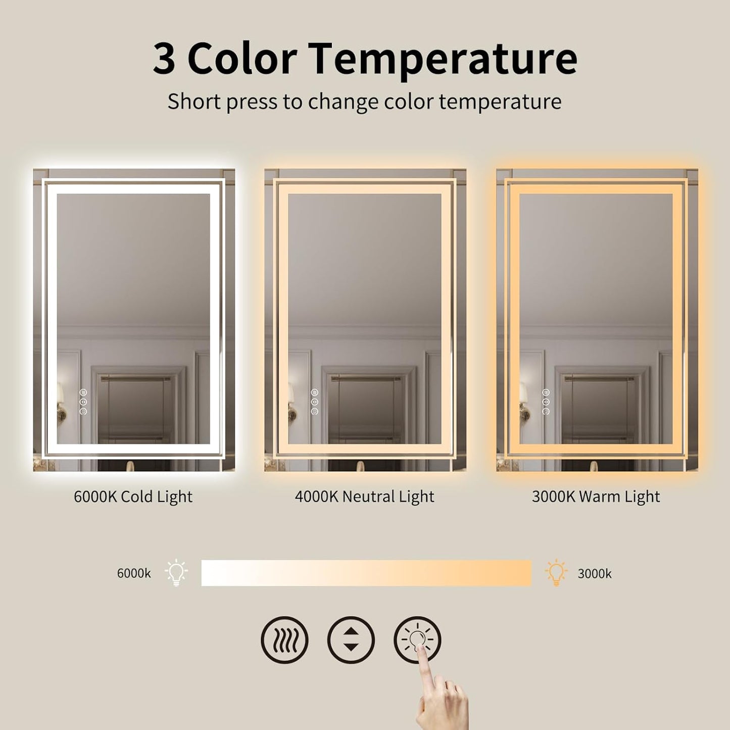 WTTY LED Bathroom Mirror with Backlit and Front Light, 24" X 31.5" Stepless Dimmable LED Mirror for Bathroom,Anti-Fog Lighted Bathroom Vanity Mirror Modern for Wall,Memory Function,Shatter-Proof