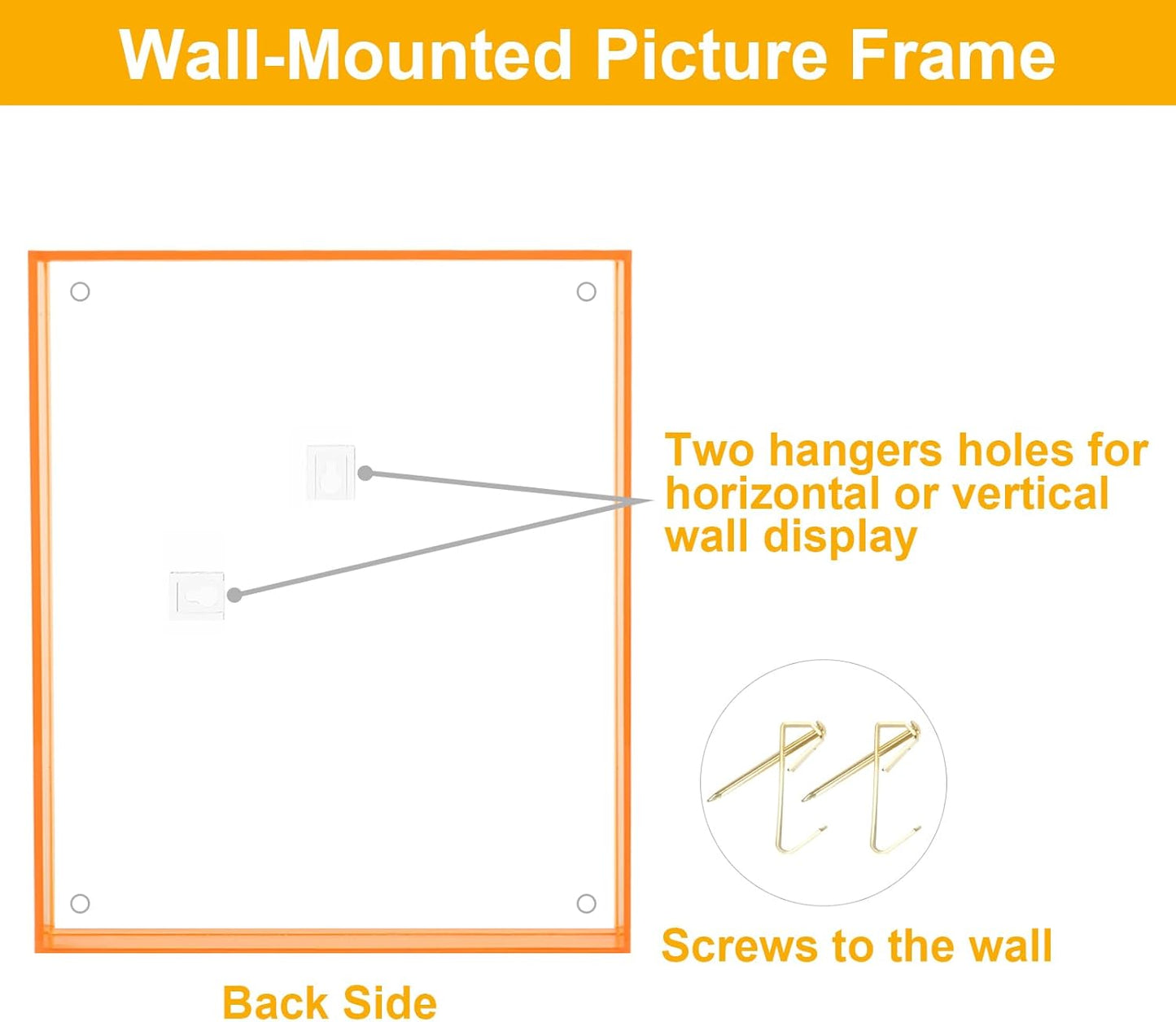 8x10 Picture Frames, Stunning Color Acrylic Photo Frame, Wall & Tabletop Display Frames, Modern Floating Style for Home Office Decoration, Orange (1 Pack)