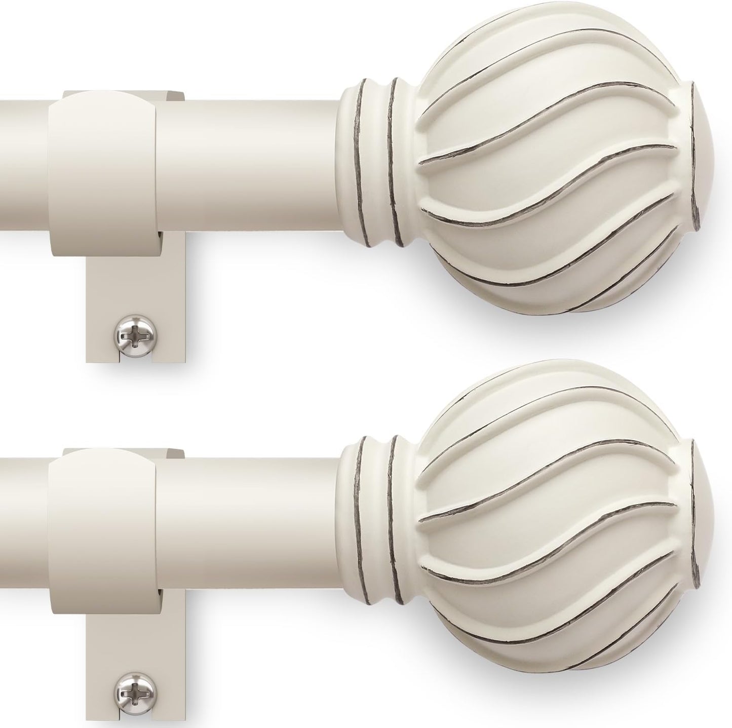 White Curtain Rods Set of 2 for Windows 66 to 120 Inch Long Window Curtain Rod 7/8" Diamete Heavy Duty Adjustable with Decorative Finials for Farmhouse Bedroom Living Room Kitchen Outdoor
