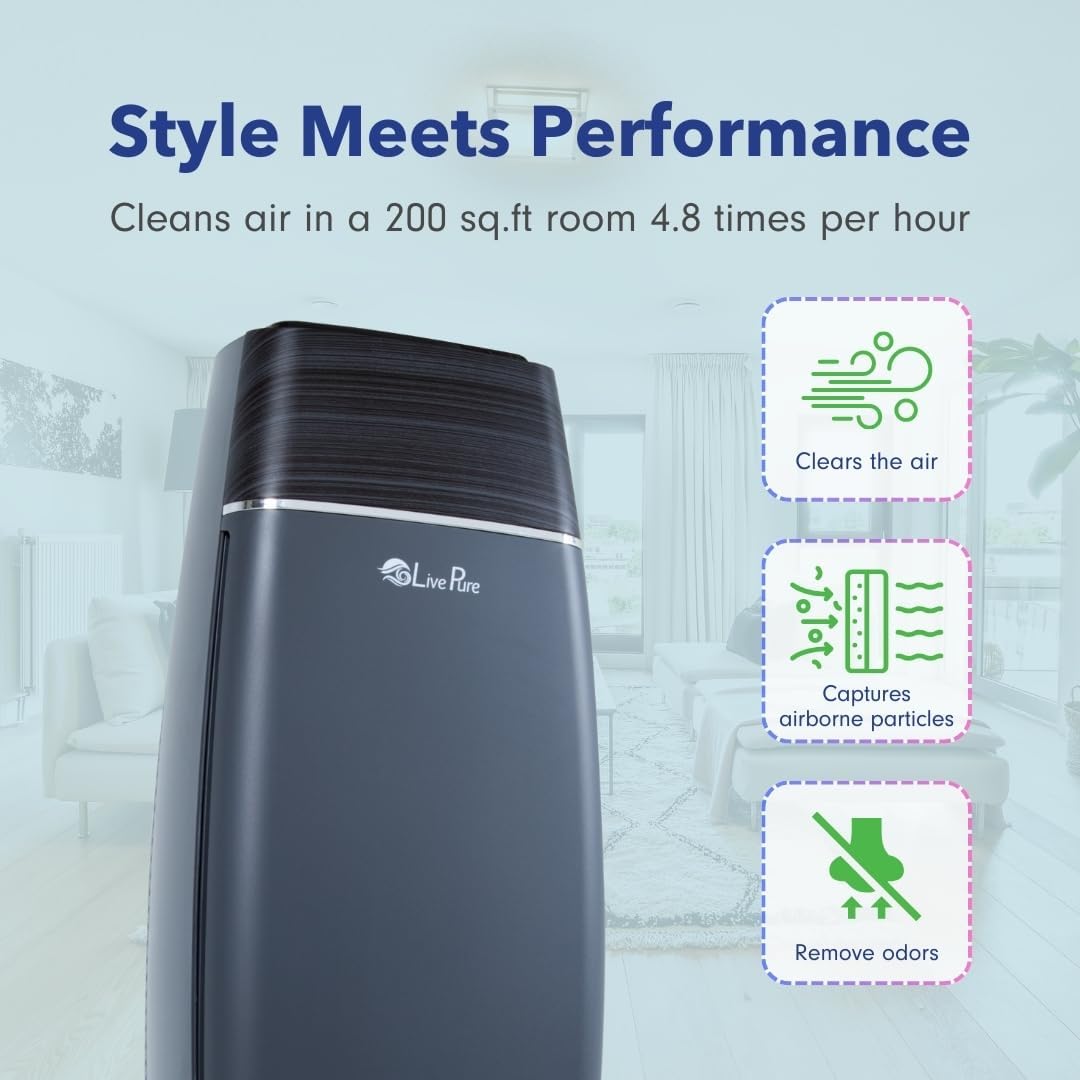 LivePure LP260TH-B Sierra Series True HEPA Digital Tall Tower Air Purifier for Home Captures Allergens, Smoke, Pollen, Mold, Dust Mites, Pet Hair, Energy Star Certified, Mahogany/Black