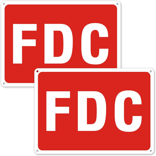 FDC Sign, 2 Pack FDC Sign Outdoor Aluminum Metal Sign, FDC Signs for Fire Department Connection, UV Protected Weather Resistant and Easy to Install (Size: 10x7 inches)