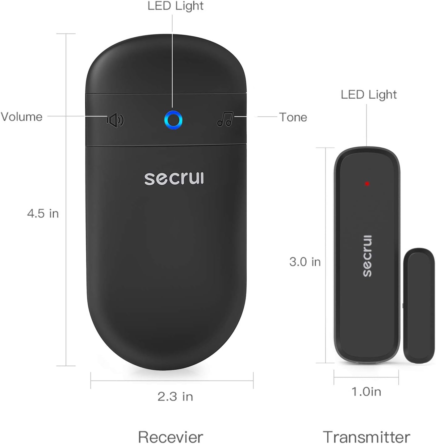 SECRUI Door Chime, Door Sensor Chime with Adjustable Volume, Easy Installation, 400ft Range, 52 Chimes, M508+D7 Door Open Chime for Business/Home When Entering, Black