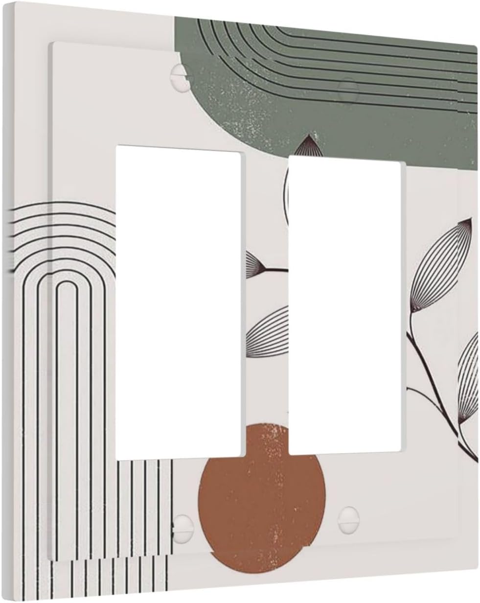 Decorative Outlet Covers Sage Green Boho Nature Art Minimalist Geometric Plant 2 Gang Double GFCI Rocker Electrical Wall Panels Light Switch Cover Plate for Bedroom living Room Decor